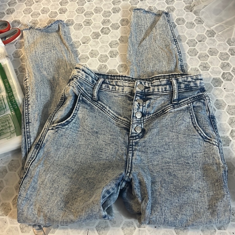 Wild Fable Sz 00 Skinny Vintage Inspired Button Fly Distressed Saddle Jeans